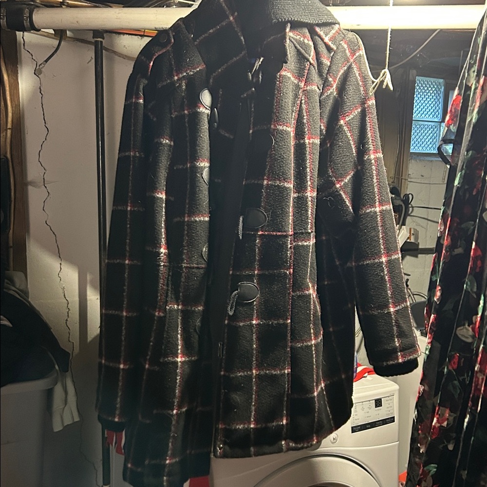 Torrid Black Plaid Jacket with Red and White Highlights